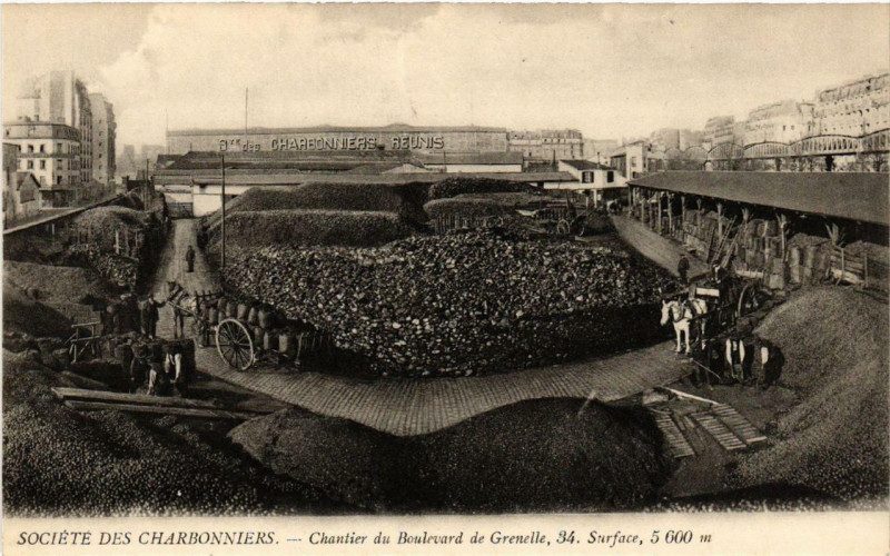Carte postale ancienne Société des Charbonniers - Chantier du Boulevard de Grenelle à Paris 15e