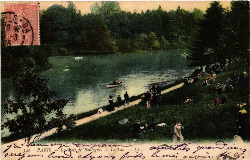 Carte postale ancienne Le Bois de Boulogne - Le Lac à Paris