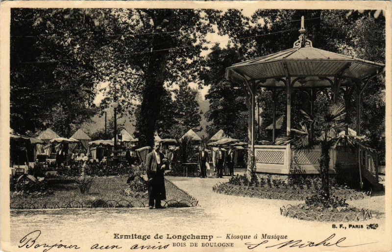 Carte postale ancienne Ermitage de Longchamp - Kiosque à Musique - Bois de Boulogne à Paris 16e