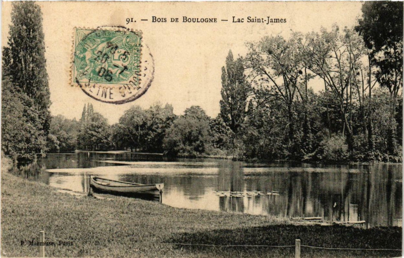 Carte postale ancienne Bois de Boulogne - Lac Saint-James à Paris 16e