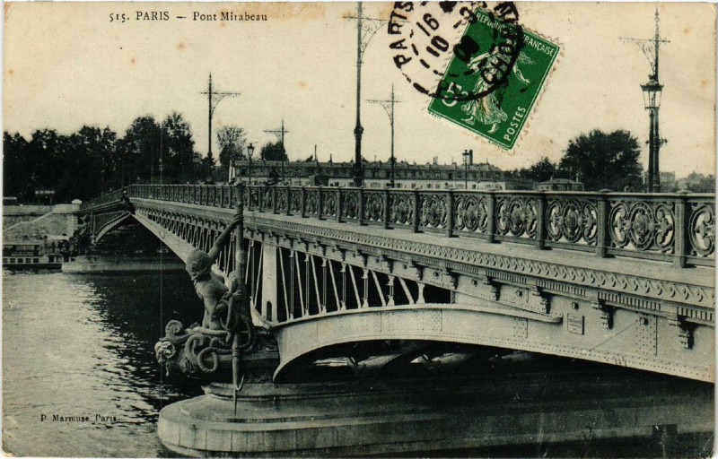 Carte postale ancienne Pont Mirabeau à Paris 15e
