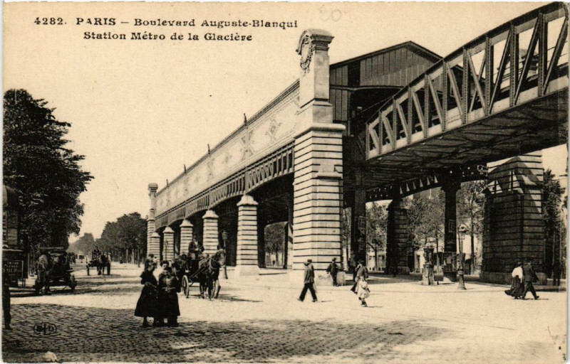 Carte postale ancienne Boulevard Auguste-Blanqui - Station Métro de la Glacière à Paris 13e
