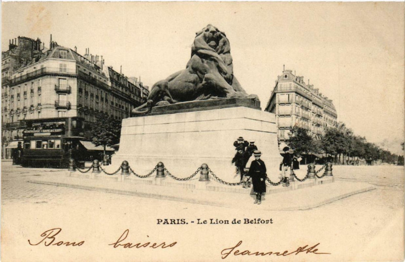 Carte postale ancienne Le Lion de Belfort à Paris 14e