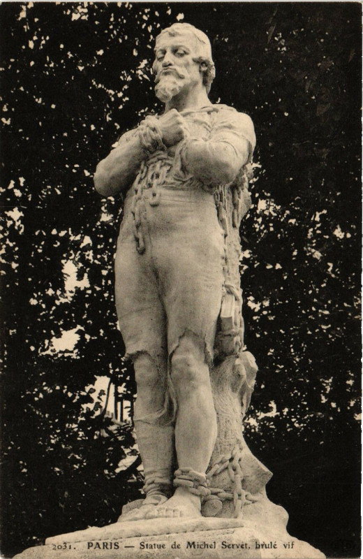Carte postale ancienne Statue de Michel Servet à Paris 14e