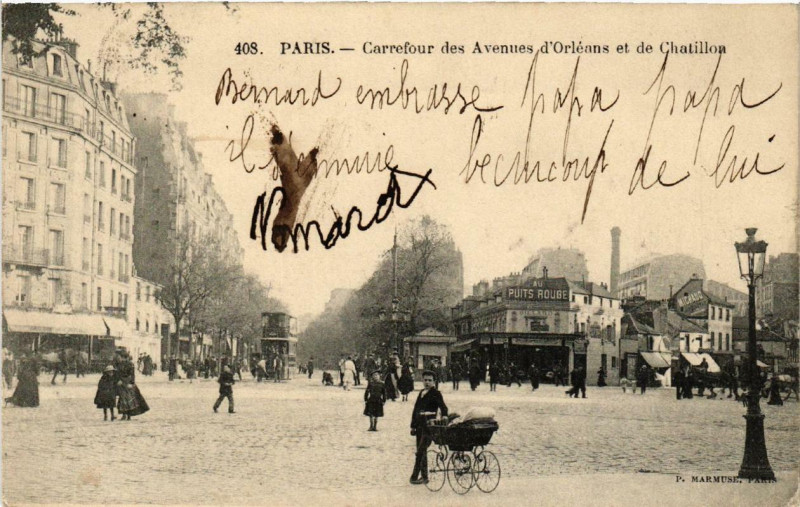 Carte postale ancienne Carrefour des Avenues d'Orléans et de Chatillon à Paris 14e