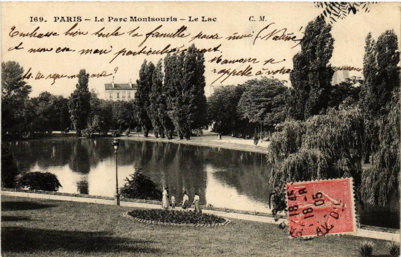 Carte postale ancienne Le Parc Montsouris - Le Lac à Paris 14e