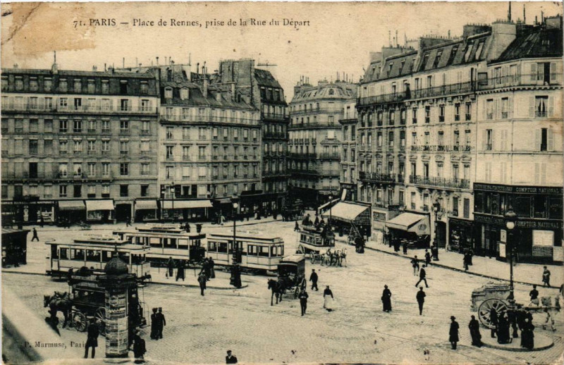 Carte postale ancienne Place de Rennes, prise de la Rue du Départ à Paris 15e