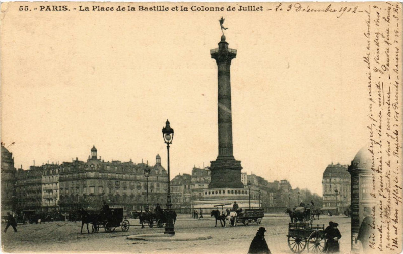 Carte postale ancienne Paris 12e La Place de la Bastille. Colonne de Juillet à Paris 12e