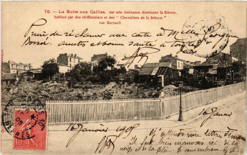 Carte postale ancienne Paris 13e La Butte auz Cailles. Rue Barrault à Paris 13e