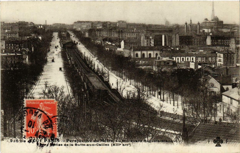 Carte postale ancienne Perspective du Métro au Boulevard Auguste-Blanqui prise de la Butte-aux-Cailles à Paris 13e
