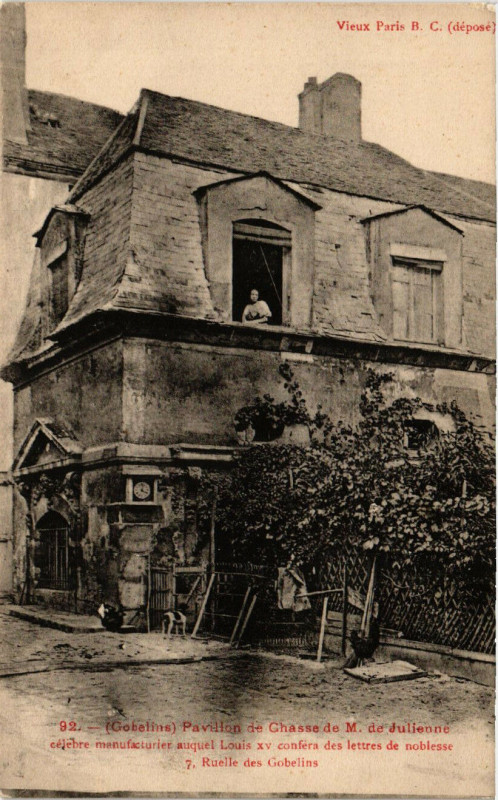 Carte postale ancienne Paris 13e 7 Ruelle des Gobelins. Pavillon Chasse M. de Julienne à Paris 13e