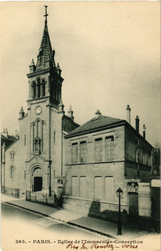 Carte postale ancienne Paris 12e Eglise de l'Immaculée-Conception. Rue du rendez-vous à Paris 12e