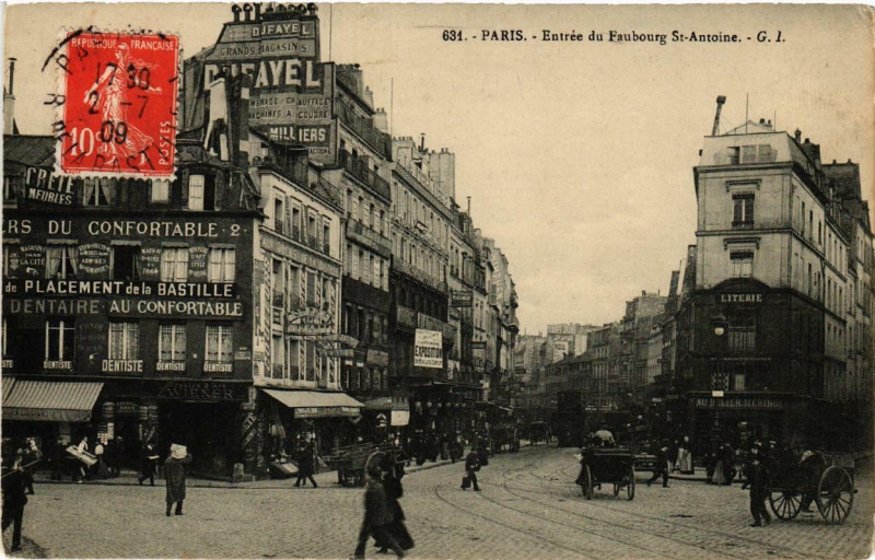 Carte postale ancienne Paris 12e Entrée du Fb Saint-Antoine à Paris 12e