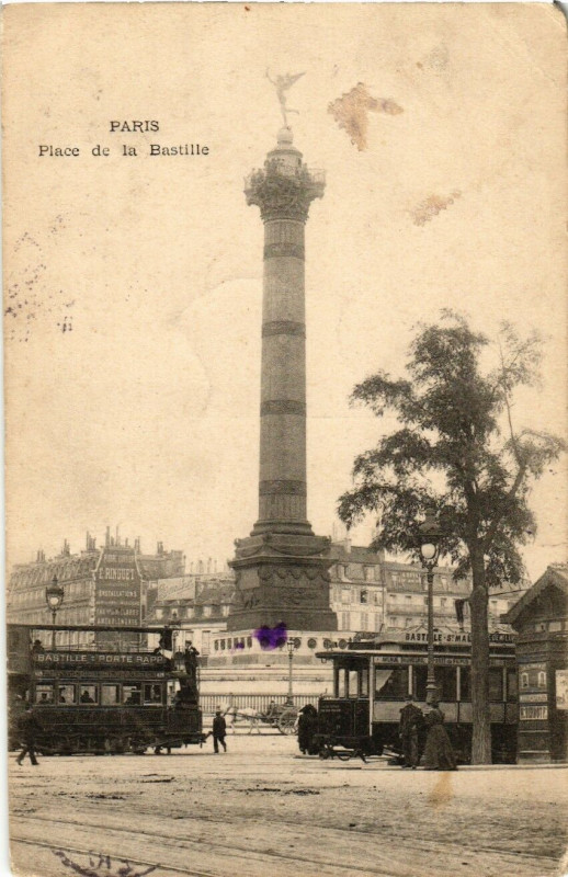 Carte postale ancienne Paris 12e Place de la Bastille à Paris 12e