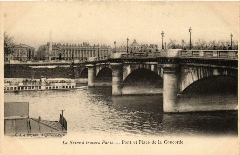 Carte postale ancienne Pont et Place de la Concorde à Paris 7e