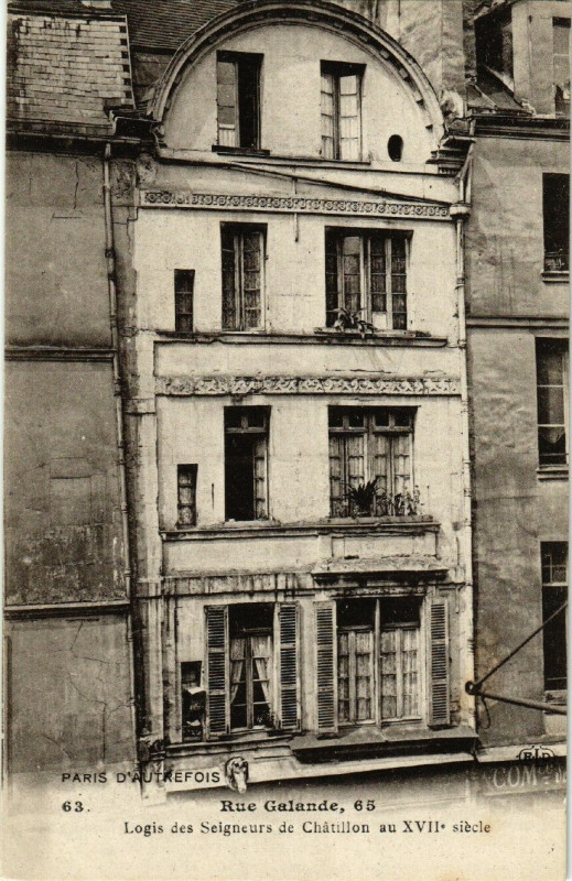 Carte postale ancienne Paris 5e 65 Rue Galande. Logis des Seigneurs de Chatillon à Paris 5e