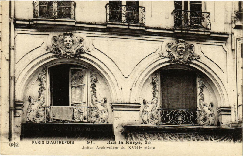 Carte postale ancienne Paris 5e 35 Rue la Harpe. Jolies Archivoltes à Paris 5e