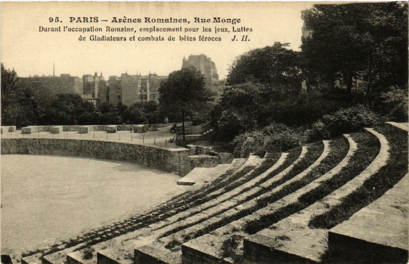 Carte postale ancienne Paris 5e Arenes Romaines. Rue Monge à Paris 5e