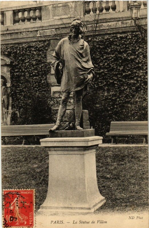 Carte postale ancienne Paris 5e La Statue de Villon à Paris 5e