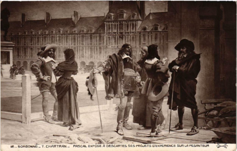 Carte postale ancienne Paris 5e Sorbonne. T. Chartran. Pascal Descartes à Paris 5e