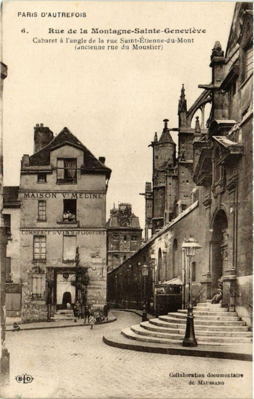 Carte postale ancienne Paris 5e Rue de la Montagne Sainte-Genevieve Cabaret à Paris 5e