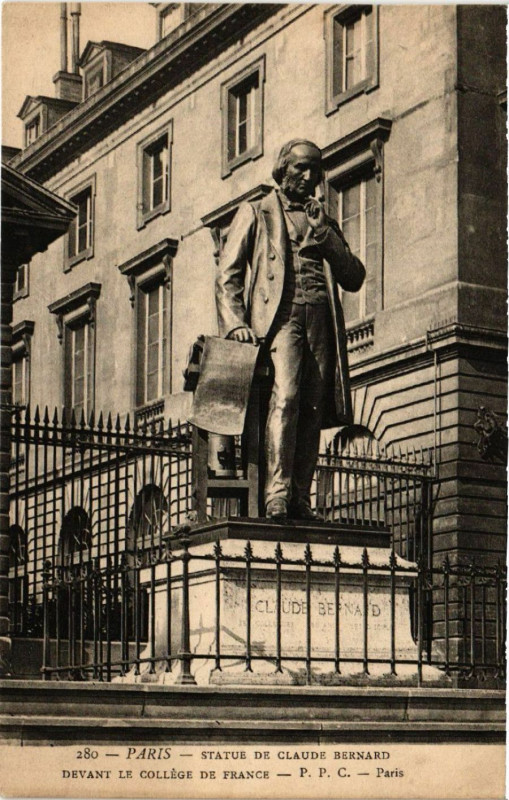 Carte postale ancienne Paris 5e Statue de Claude Bernard. College de France à Paris 5e