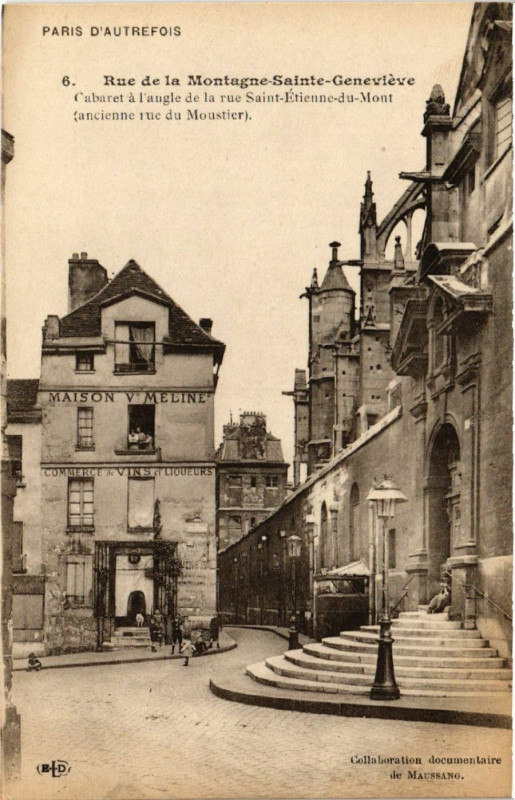 Carte postale ancienne Paris 5e Rue de la Montagne Sainte-Genevieve Cabaret à Paris 5e