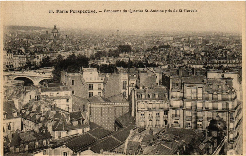 Carte postale ancienne Paris 3e Panorama du Quartier Saint-Antoine pris de Saint-Gervais à Paris 3e