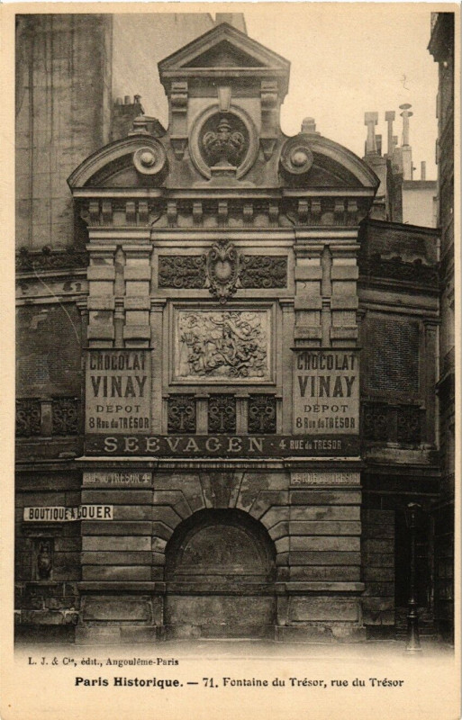 Carte postale ancienne Fontaine du Trésor à Paris 4e