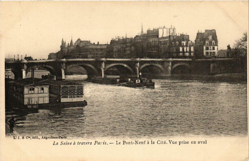 Carte postale ancienne Le Pont-Neuf à la Cité - Vue prise en aval à Paris 1er