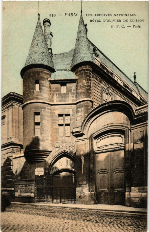 Carte postale ancienne Paris 3e Les Archives Nationales. Hotel d'Olivier de Clisson à Paris 3e