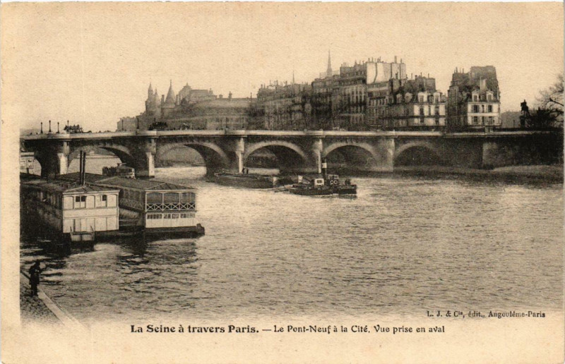 Carte postale ancienne Le Pont-Neuf à la Cité - Vue prise en aval à Paris 1er