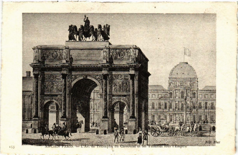 Carte postale ancienne L'Arc de Triomphe du Carrousel et les Tuileries sous l'Empire à Paris 1er