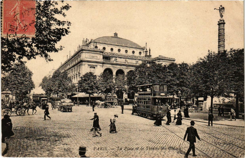 Carte postale ancienne Paris 1e Place et Théatre du Chatelet