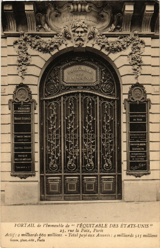 Carte postale ancienne Paris 1e 23 rue de la Paix. L'Equitable Des Etats-Unis