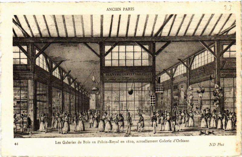 Carte postale ancienne Ancien Paris - Les Galeries de Bois au Palais-Royal à Paris 1er