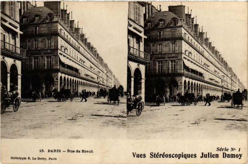 Carte postale ancienne Paris 1e Rue de Rivoli. Stereo