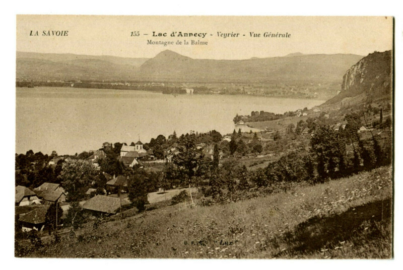 Carte postale ancienne Haute-Savoie Lac d'Annecy Veyrier Vue générale Montagne de la Balme à Annecy