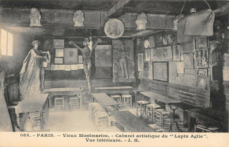 Carte postale ancienne Vieux Montmartre - Cabaret artistique du Lapin Agile - Vue intérieure à Paris 18e