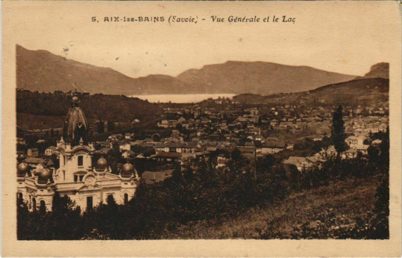 Carte postale ancienne Aix-les-Bains Vue Generale et le Lac à Aix-les-Bains