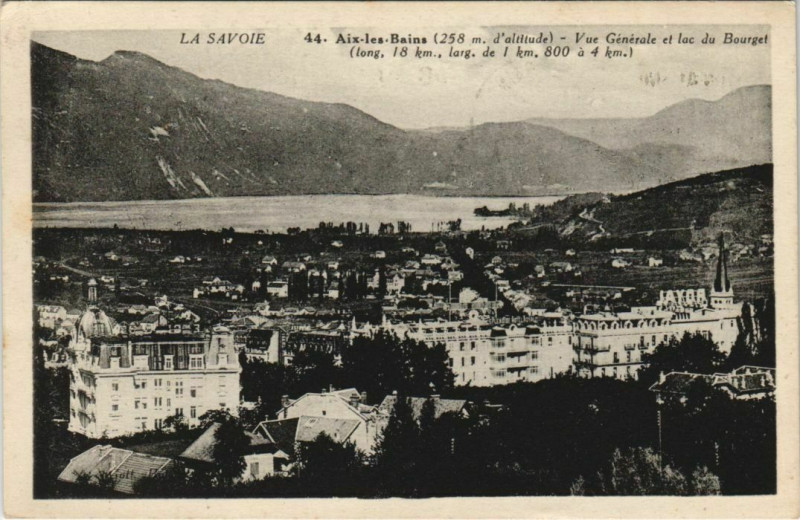 Carte postale ancienne Aix-les-Bains Vue Generale et Lac du Bourget à Aix-les-Bains