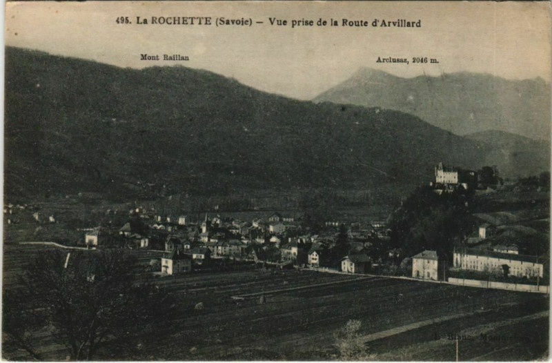 Carte postale ancienne La Rochette Vue prise de la Route d'Arvillard à Arvillard