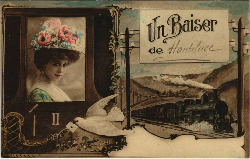 Carte postale ancienne Hauteluce Un Baiser de Hauteluce - Locomotive -Train - Lady à Hauteluce