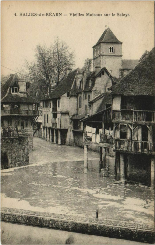 Carte postale ancienne Salies de Bearn Vieilles Maisons s le Saleys France
