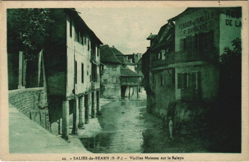 Carte postale ancienne Salies de Bearn Vieilles Maisons s le Saleys France