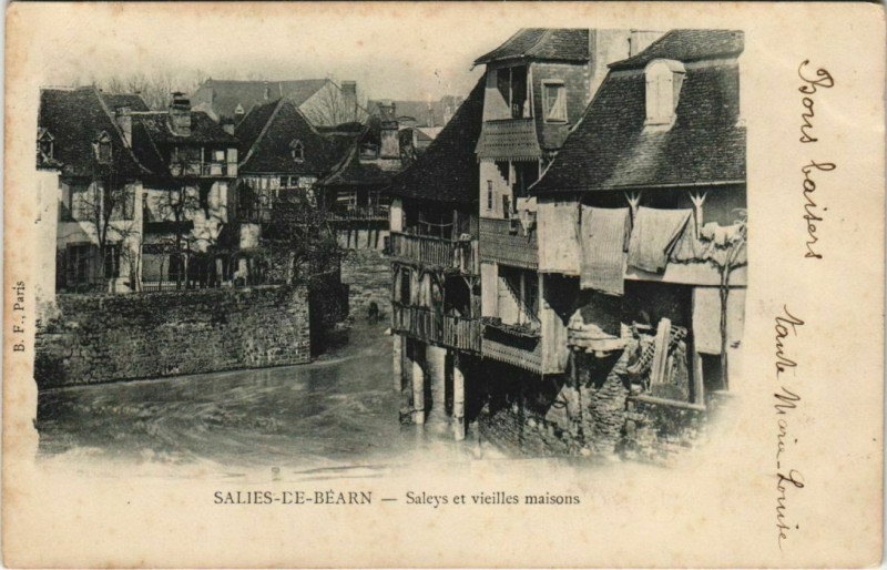 Carte postale ancienne Salies de Bearn Saleys et vieilles maisons France