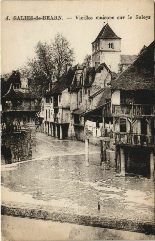 Carte postale ancienne Salies de Bearn Vieiles maisons s le Saleys France