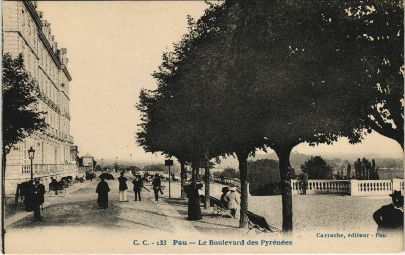 Carte postale ancienne Pau Le Boulevard des Pyrenees France à Pau