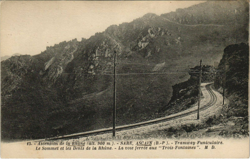 Carte postale ancienne Sare Ascain - Tramway-Funiculaire - Ascension de la Rhune à Ascain