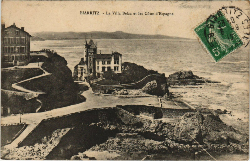Carte postale ancienne Biarritz La Villa Belza et les Cotes d'Espagne à Biarritz